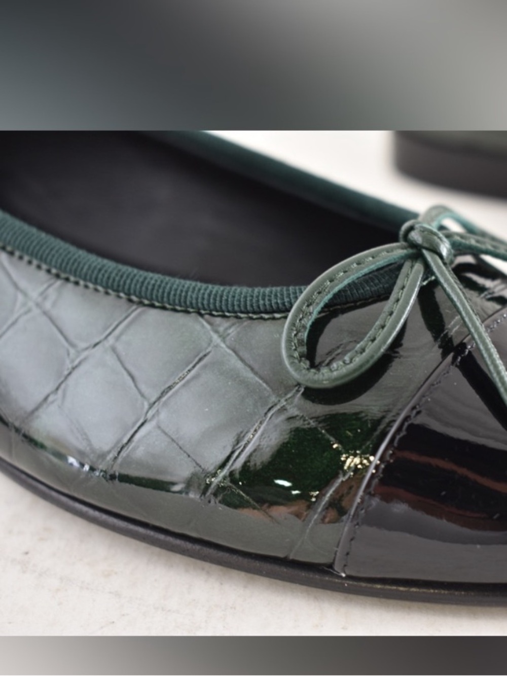 Women's Green and Black Patent Leather Ballet Flats - Picture 5 of 5
